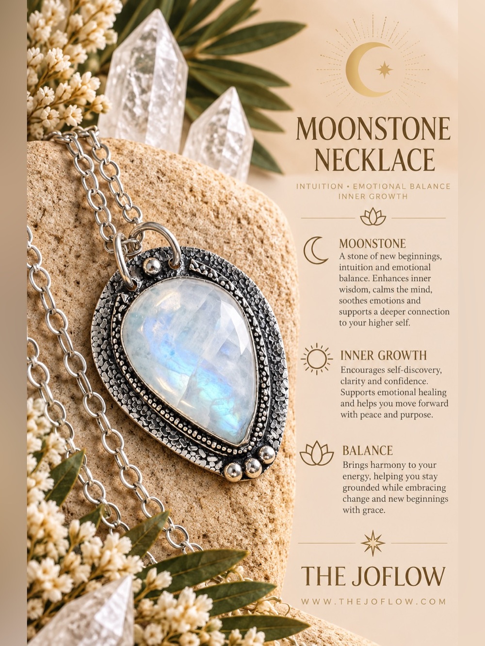 925 Transcendence Rainbow Flash Moonstone Pendant Necklace